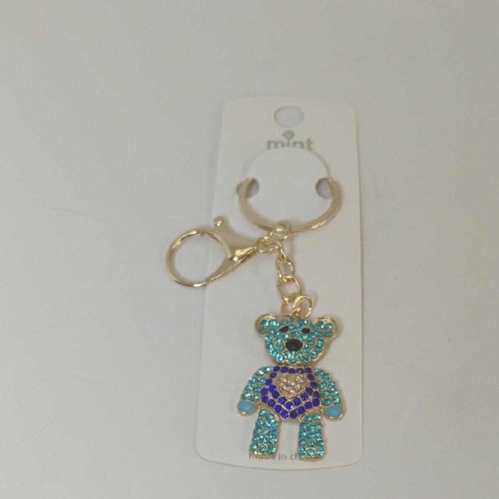 Mint Blue and Navy Sparkly Bear Key Holder